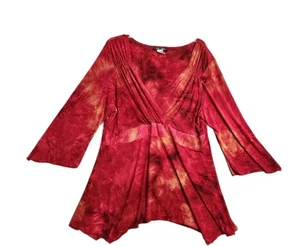Camicetta donna Y2K retrò 2x rosso acquerello pullover paillettes maglia elasticizzata - Foto 1 di 6