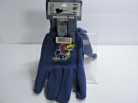 Kansas Jayhawk gloves blue with mascot embroidered on gripper insides licensed Cover
