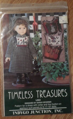 NEW 1997 Indygo Junction 18" Doll Clothes Pattern "Timeless Treasures" Dress*Bib - Image 1 of 2