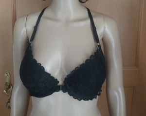 Sexy neuer Damen Push Up BH in schwarz mit Spitze Racerback u. Vorderverschluss - Bild 1 von 5