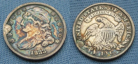 1833 Capped Bust Dime Color Toned - geat details cleaned w/ plugged hole (10C) Cover