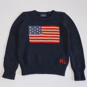 POLO RALPH LAUREN Knit Sweater Kids Color Navy Blue USA Flag 100% Cotton 4 Years - Picture 1 of 8