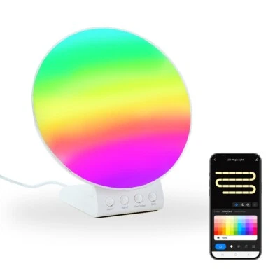 Smart Sunrise Alarm Clock 2in1 Wireless Charge RGBIC Sound Effects Ambient Lamp - Image 1 of 4
