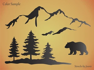 Stencils by Joanie Bear Snowy Mountain Pine Tree Rustic Lodge Cabin DIY Art Sign - Picture 1 of 7