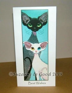 Devon Rex Cat kitten art greetings card from original painting Suzanne Le Good - Picture 1 of 2