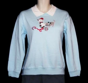 Sudadera Mercer Azul Forrada de Lanza Embellecida Gatos de Navidad Top Talla L Nueva con Etiquetas - Imagen 1 de 2
