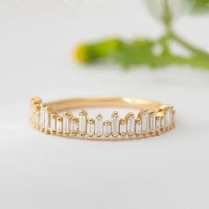 1Ct Baguette Cut Diamond Half Eternity Wedding Band Ring 14K Yellow Gold Finish - Picture 1 of 7