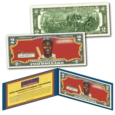 JACKIE ROBINSON 1952 #312 Brooklyn Dodgers iconic Card Art Genuine $2 Bill - Image 1 of 3
