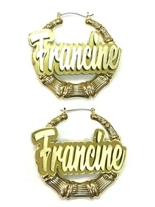 Pendientes de bambú placa de nombre personalizada 1,5, 2,5, 3,5" tamaño a elección, collar también - Imagen 1 de 12