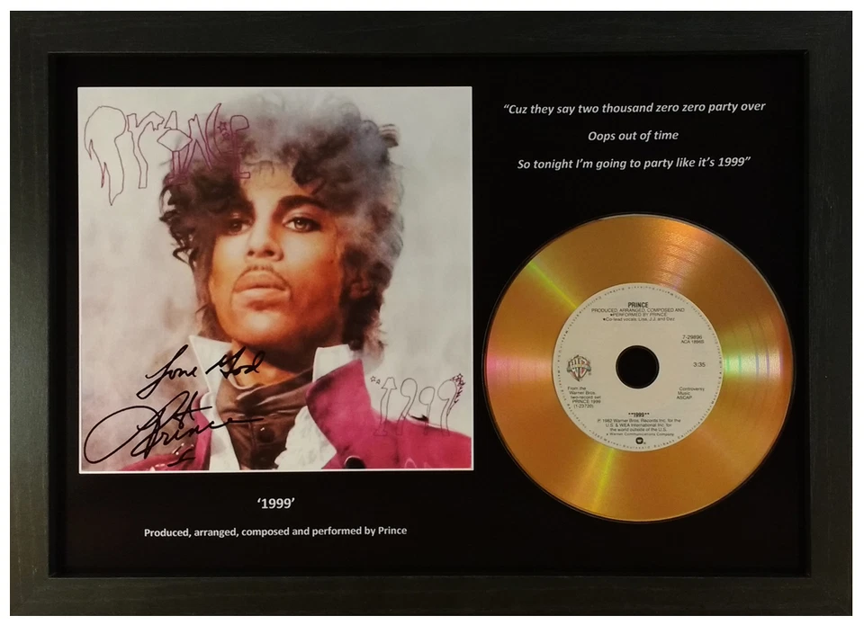 PRINCE '1999' SIGNED PHOTOGRAPH GOLD DISC DISPLAY COLLECTABLE MEMORABILIA GIFT