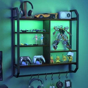Gaming Floating Shelves, Large LED Wall Mounted Display Shelf, Adjustable Hangin - Picture 1 of 8