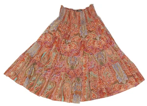 RALPH LAUREN Paisley Tiered Smocked Waist Costal Cowgirl Maxi Skirt sz L /454 - Picture 1 of 5