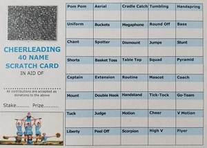 CHEERLEADING THEMED FUNDRAISING SCRATCH CARDS A6 FULL COLOUR CHARITY IDEA RAFFLE - Picture 1 of 1