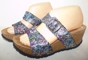 Spring Step Wedge Slides Multicolor Leather Peep Toe Heels 39 Made In Italy - Picture 1 of 13