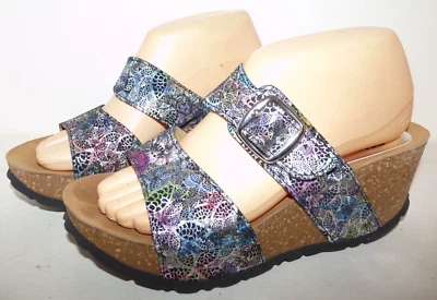 Spring Step Wedge Slides Multicolor Leather Peep Toe Heels 39 Made In Italy - Image 1 of 4