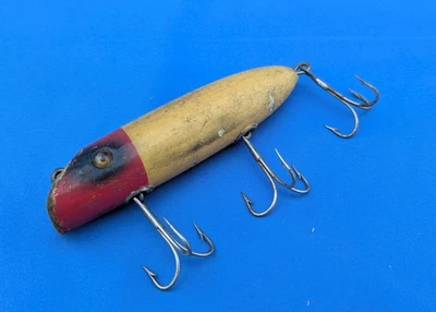 Vintage South Bend Bass Fishing Lure Wooden with Glass Eyes - Image 1 of 4