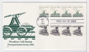 TurtlesTradingPost- Handcar 1880s- Line Pair 1983 #1898 FDC SOS Cachet - Picture 1 of 1
