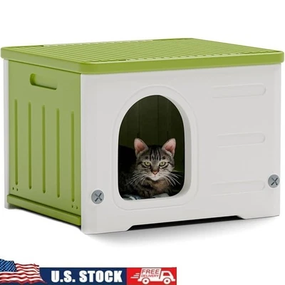 Refugio para gatos salvajes apilable interior plástico casa para gatos impermeable elevado verde Foto 1 de 4