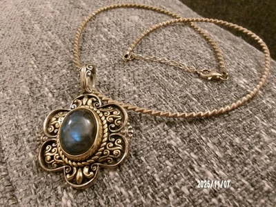 Colgante Carolyn Pollack Relios 925 de ley y latón de 2" labradorita 28 g y cadena Foto 1 de 4