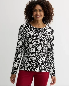 Croft & Barrow® Essential Long-Sleeve Crewneck Tee Black Floral Size 4X - Picture 1 of 3