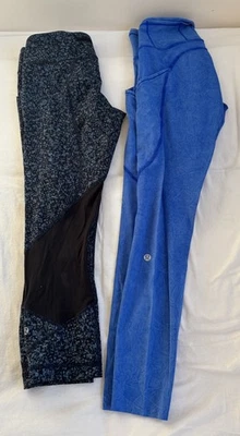 Lote de Dos Leggings Lululemon Tinte Hielo Azul Cerúleo y Azul Estampado Floral Talla 6 Foto 1 de 4