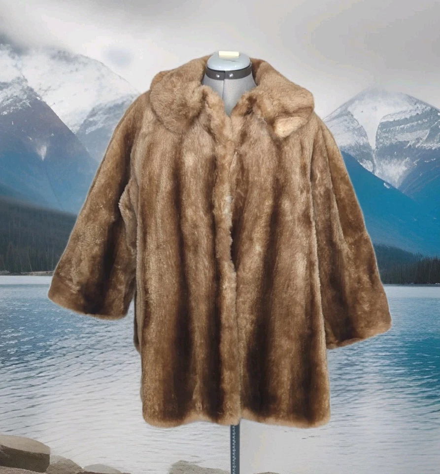 CHAQUETA ABRIGO MUJER ELEGANCIA DAYTONS VINTAGE AÑOS 60 PIEL VISÓN GRANDE XL MANGAS CORTAS Foto 1 de 4