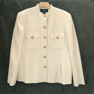 Vintage Lauren Ralph Lauren Wool Blazer Suit Jacket Cream Gold Size 12P USA - Picture 1 of 9