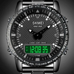 Luxury Mens Watches Digital Watch Stainless Steel Quartz SKMEI Brand Watch - Picture 1 of 18