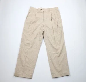 Vintage 90s Streetwear Mens 38x30 Pleated Cuffed Wide Leg Linen Chino Pants - Picture 1 of 11