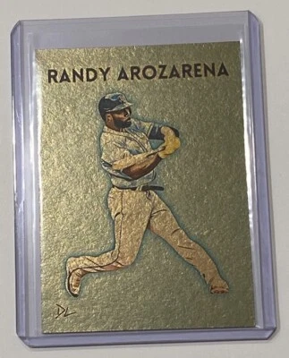 Cartão comercial Randy Arozarena folheado a ouro assinado pelo artista Tampa Bay Rays 1/1 - Imagem 1 de 2