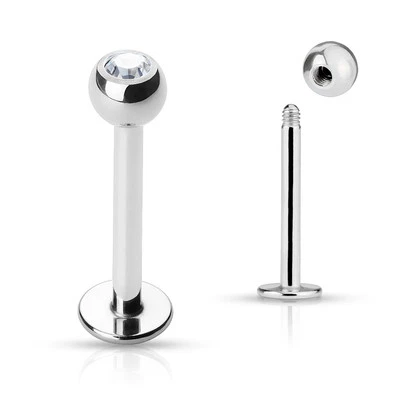 Pair CZ Gems Surgical Steel Helix Tragus Lip Piercing Labret Stud Ring 16g 3/8" - Image 1 of 4