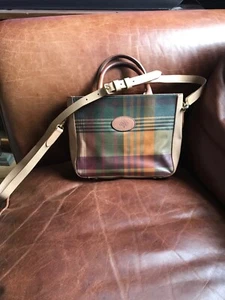 AUTH VINTAGE MULBERRY ENGLAND PLAID COATED CANVAS /LEATHER BAG - VERY RARE. - Picture 1 of 14
