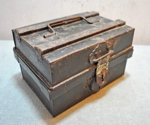 Original Old Antique Hand Crafted Small Size Iron Storage Trunk Box - Picture 1 of 6
