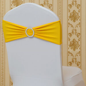 50/100pcs Spandex Stretch Chair Cover Sash Bow Wedding w/ Buckle Slider Sashes