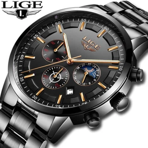 LIGE Sports Mens Quartz Watch Luxury Chronograph Luminous Waterproof Wristwatch - Picture 1 of 24