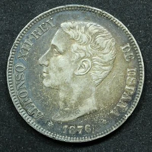 1876 5 Pesetas DE M Spain Silver Coin - ALFONSO XII - KM# 671 - Picture 1 of 2