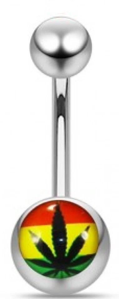 Ganja Belly Bar Pot Leaf Picture Navel Piercing Ring - Image 1 of 1