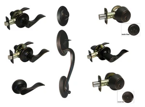 Oil Rubbed Bronze door handle knobs levers Locks entrance privacy Keyed Lock - Picture 1 of 25