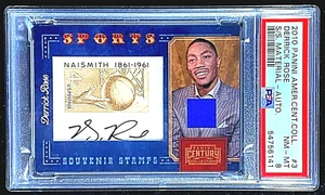 PSA 8 DERRICK ROSE 2010 AUTO SSP /10 CENTURY COLL. SOUVENIR STAMPS G3468 - Picture 1 of 3