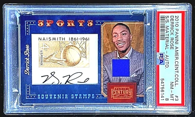 PSA 8 DERRICK ROSE 2010 AUTO SSP /10 CENTURY COLL. SOUVENIR STAMPS G3468 - Image 1 of 3