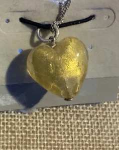 Sterling Gold Dichroic Glass Heart Pendant & Sterling Necklace 18” - Picture 1 of 1