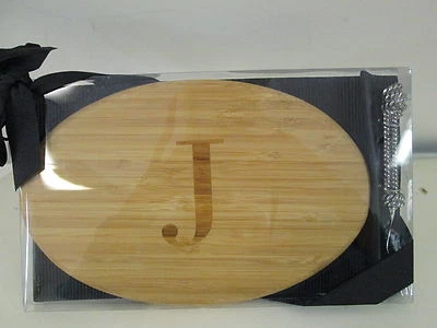 Bamboo Oval Cheese Board & Fork Initial Gift Set by Mud Pie, "J' or "T", NWT - Image 1 of 3