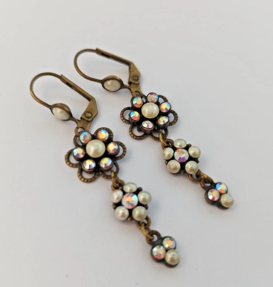 Серьги Michal Negrin AB кристаллы искусственный жемчуг цветок капли романтический потертый шик - Изображение 1 из 4