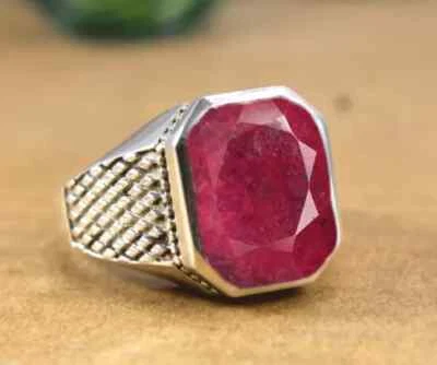 Solid 925 Sterling Silver Natural Ruby Corundum Gemstone Bohemian Men's Ring - Image 1 of 4