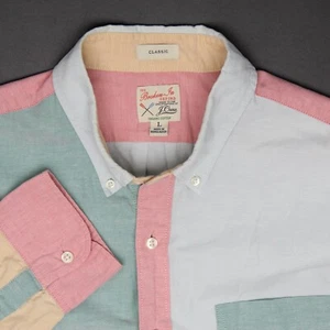 J Crew Broken In Oxford Shirt Mens L Patchwork Colorblock Button Down Collar  - Picture 1 of 9
