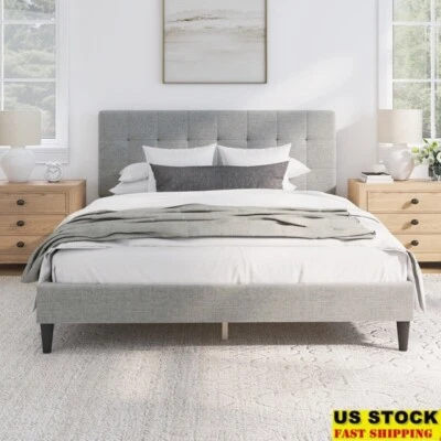 Cabecero Ajustable Cama Plataforma Queen Tapizado Mechón Fácil Montaje Nuevo Foto 1 de 4