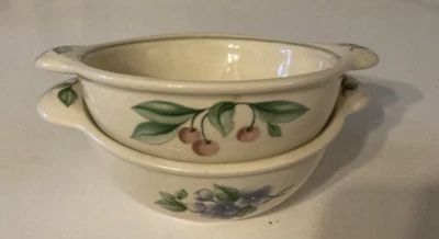 Raro Pfaltzgraff GARDEN PARTY Tazón de sopa de cereal con mango de lengüeta 7 1/4" (lote de 2) Foto 1 de 4