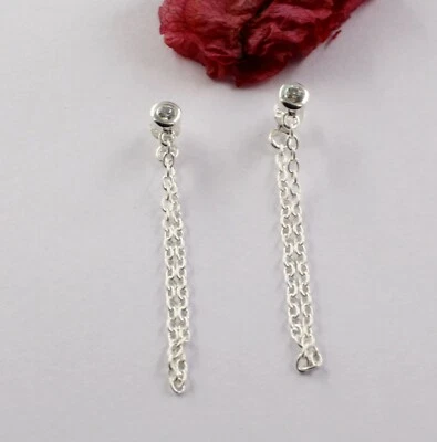 Orecchini in argento sterling 925 massiccio taglio tondo 3,5 cm cristallo tra... - Immagine 1 di 4