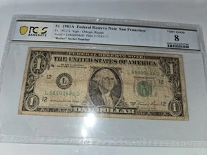 1$ 1981A Federal Reserve Note San Francisco Very Good 8 "Radar" Serial Number - Picture 1 of 5