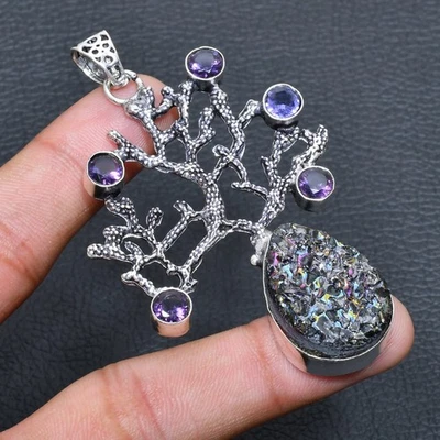 Titanium Druzy, Amethyst Gemstone Handmade  Jewelry Pendant 2.84" n495 - Image 1 of 3